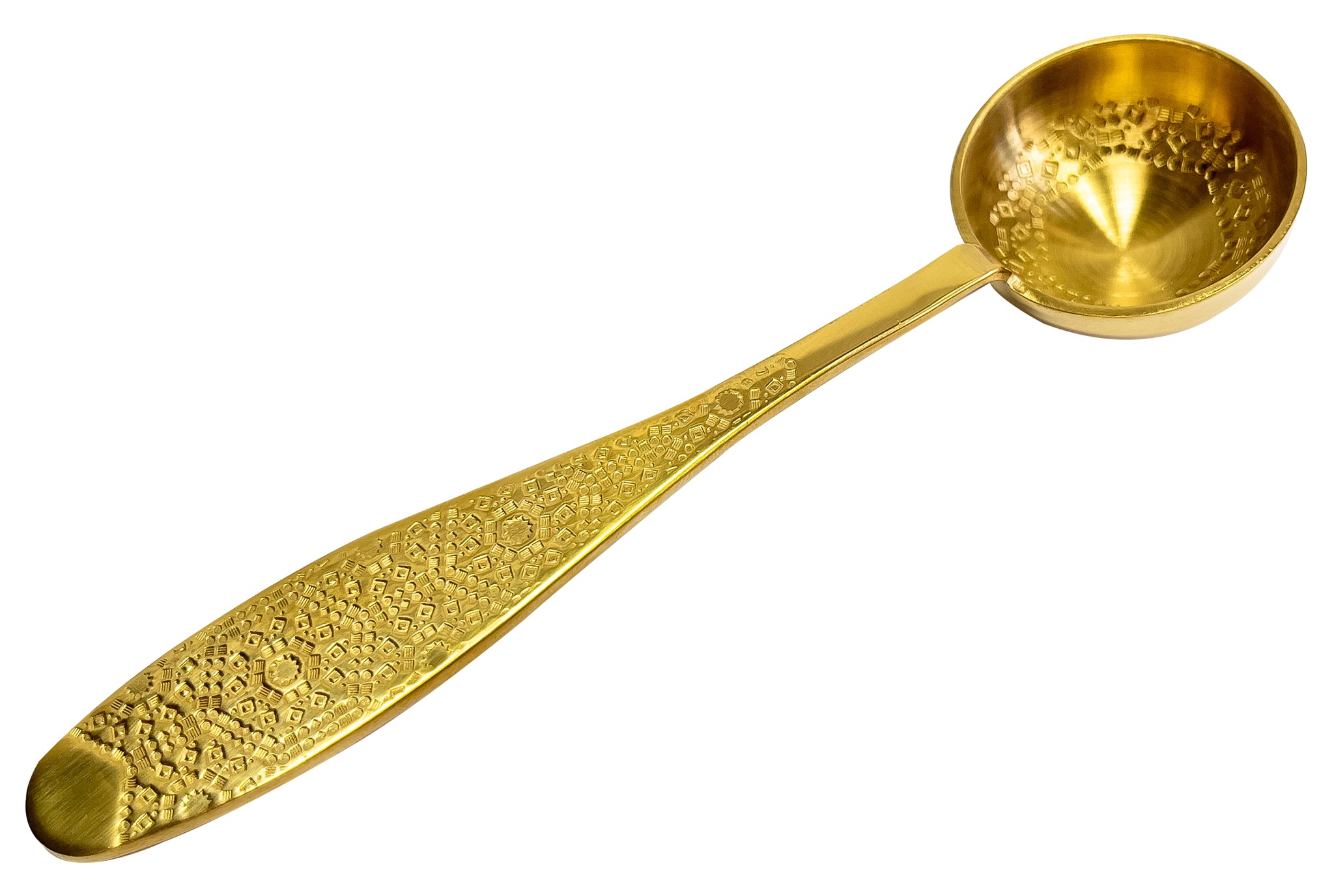 Arany bevonatú (PVD) tea-kimérő kanál képe