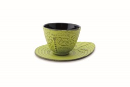 z_DRAGONFLY Sárga/zöld öntöttvas teáscsésze (100ml) alátéttel képe