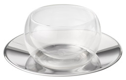 MODERN ART duplafalú üveg teáscsésze (1,5dl) nemesacél alátéttel képe
